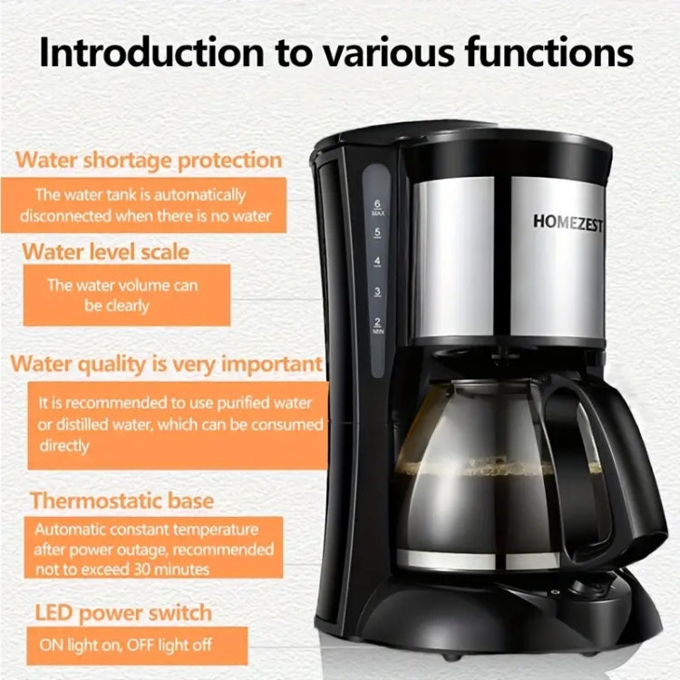 HOMEZEST 600W 0.65L  Automatic Drip Coffee Maker with Glass Carafe 2-6 Cup Capacity(323 Black UK Plug) - free shipping - PMC TechLife - Order now!