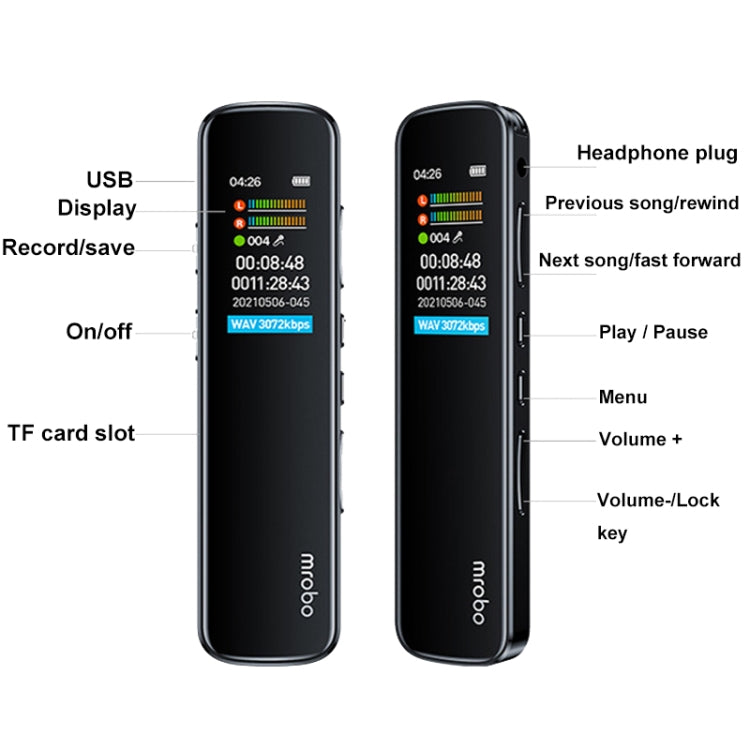 Mrobo RV-19 0.96-inch HD Screen 3D Noise Reduction Recording Pen Music Player, Capacity: 16 GB(Black) - free shipping - PMC TechLife - Order now!