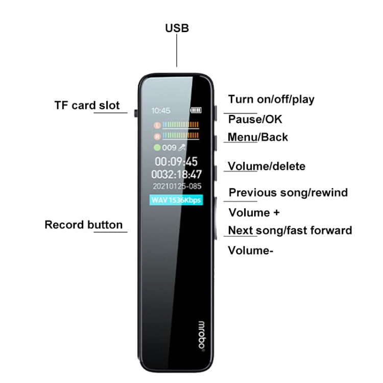 Mrobo RV18 0.96-Inch Color Screen Smart Noise Reduction Recording Pen, Capacity: 16 GB(Enhanced) - Recording Pen by Mrobo | Online Shopping South Africa | PMC TechLife | Buy Now Pay Later Mobicred