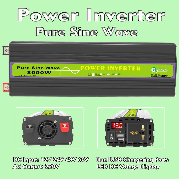 Gurxun 48V-220V 8000W Pure Sine Wave Inverter Car Single Digital Display Voltage Converter - free shipping - PMC TechLife - Order now!