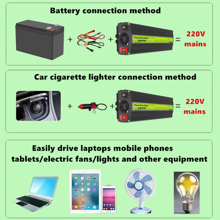 Gurxun 60V-220V 8000W Pure Sine Wave Inverter Car Single Digital Display Voltage Converter - free shipping - PMC TechLife - Order now!