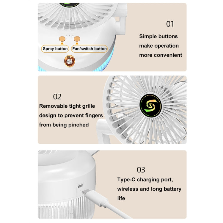 USB Charging Folding Desktop Spray Humidification Fan with Night Light(White) - Electric Fans by PMC TechLife | Online Shopping South Africa | PMC TechLife | Buy Now Pay Later Mobicred