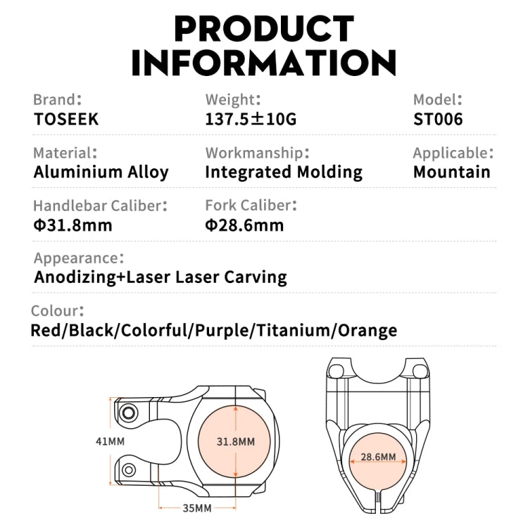 TOSEEK 35mm Aluminum Alloy Stem Bicycle Modification Accessories, Color: Orange - free shipping - PMC TechLife - Order now!
