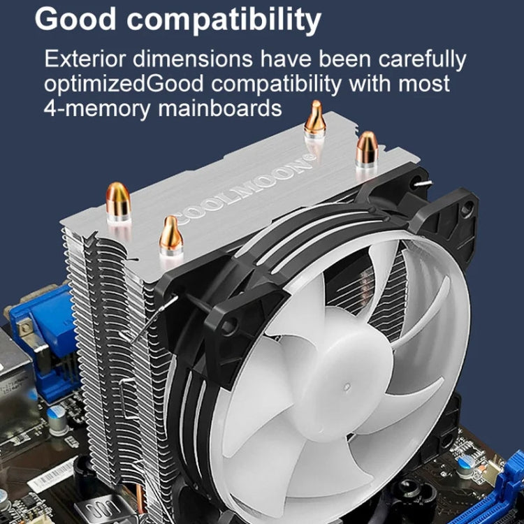 COOLMOON Frost Double Copper Tube CPU Fan Desktop PC Illuminated Silent AMD Air-Cooled Cooler, Style: P2 Streamline Edition Single Fan - Fan Cooling by COOLMOON | Online Shopping South Africa | PMC TechLife | Buy Now Pay Later Mobicred