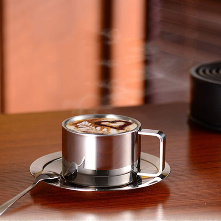 304 Stainless Steel 3 In 1 Double Layer Coffee Cup With Dish and Spoon Heat Insulation and Anti-Scald Milk Tea Mug(Stainless Steel Color) - Vacuum Thermoses & Cups by PMC TechLife | Online Shopping South Africa | PMC TechLife | Buy Now Pay Later Mobicred