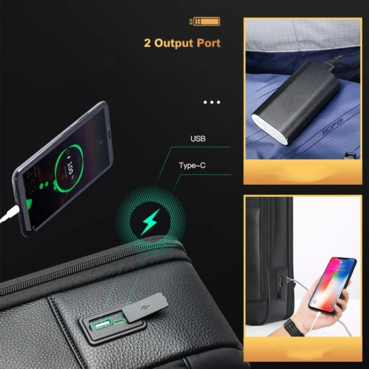 Bopai 61-122391 Large-capacity First-layer Cowhide Business Laptop Backpack With USB+Type-C Port(Black) - free shipping - PMC Jewellery - Order now!