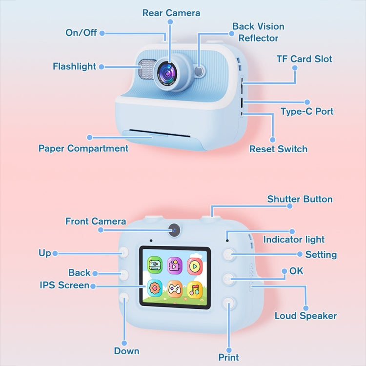 M8 2.4-Inch 1080P HD 2400W Pixel Dual-Camera Children Thermal Printing Camera, Color: Purple+32GB - Children Cameras by PMC TechLife | Online Shopping South Africa | PMC TechLife | Buy Now Pay Later Mobicred