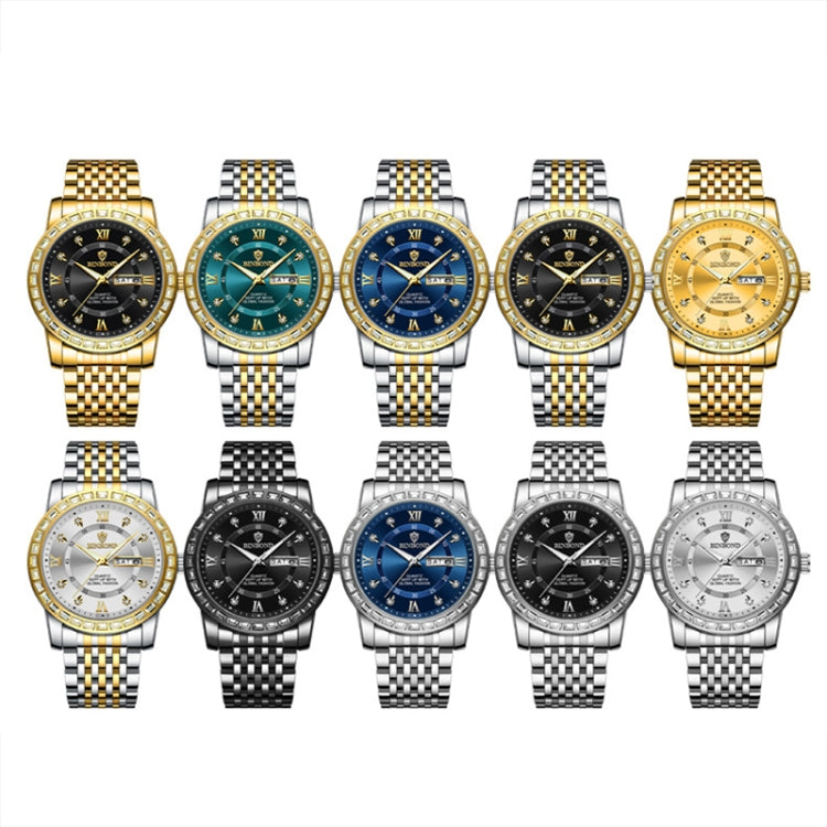 BINBOND B2202 Diamond Dual-calendar Luminous Quartz Watch, Color: Inter-gold-Black - free shipping - PMC TechLife - Order now!