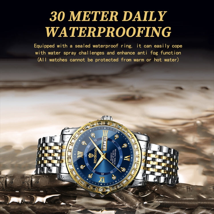 BINBOND B2202 Diamond Dual-calendar Luminous Quartz Watch, Color: Full-gold-Black - free shipping - PMC TechLife - Order now!