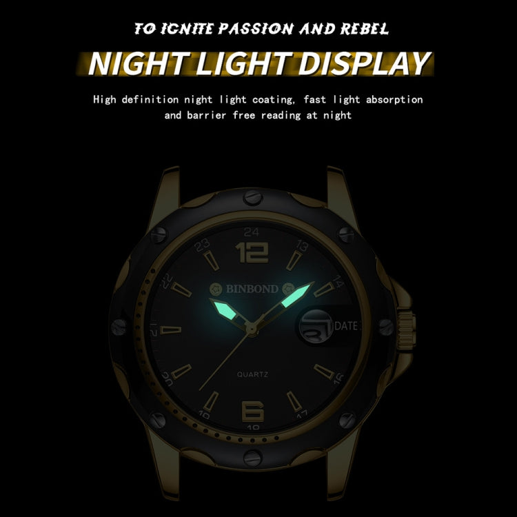 BINBOND B9696 Outdoor Calendar Luminous Waterproof Quartz Watch, Color: Black Steel-Black-White Nail - free shipping - PMC TechLife - Order now!