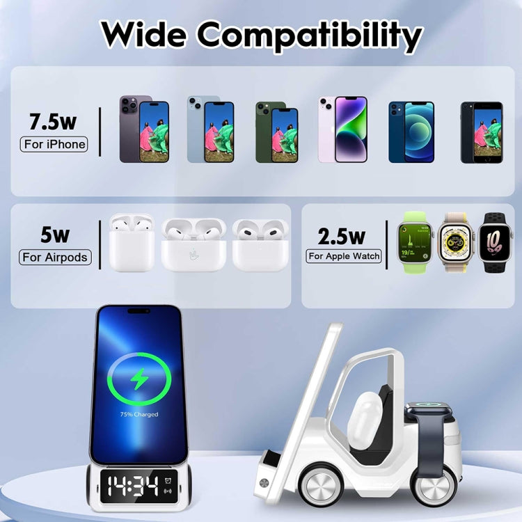 T20 5-in-1 Car-shaped Desktop Alarm Clock Wireless Charger with Atmosphere Light(White) - free shipping - PMC Jewellery - Order now!
