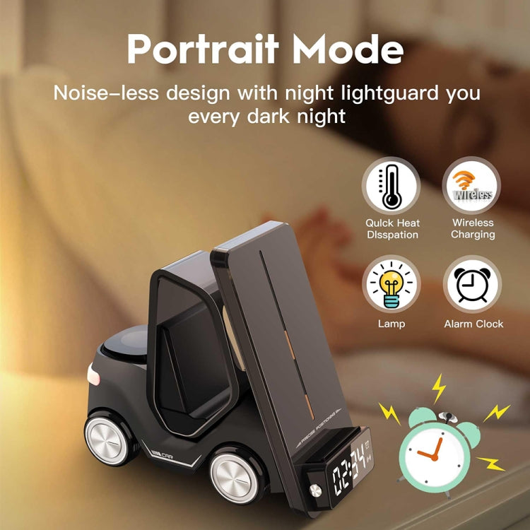 T20 5-in-1 Car-shaped Desktop Alarm Clock Wireless Charger with Atmosphere Light(White) - free shipping - PMC Jewellery - Order now!