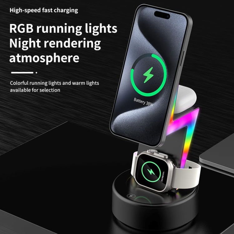 For Apple Series 3 In 1 RGB Light Magsafe Magnetic Mobile Phone Holder Wireless Charger(White) - free shipping - PMC Jewellery - Order now!