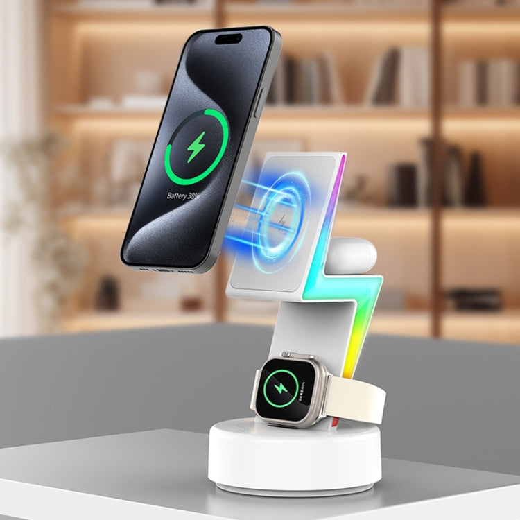 For Apple Series 3 In 1 RGB Light Magsafe Magnetic Mobile Phone Holder Wireless Charger(White) - free shipping - PMC Jewellery - Order now!