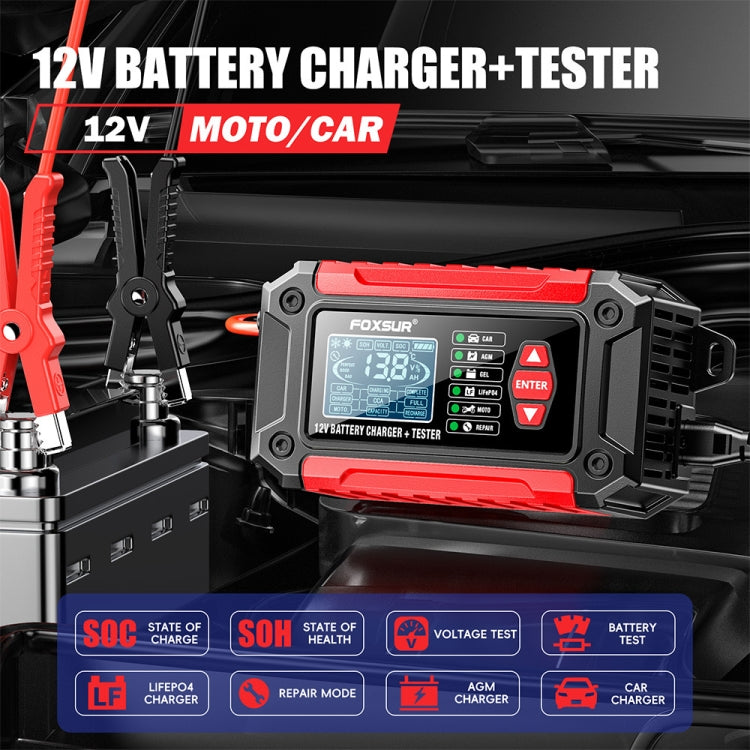 FOXSUR Cars Motorcycles 12V Lithium Cattery Charger With Battery Detection(US Plug) - Battery Charger by FOXSUR | Online Shopping South Africa | PMC TechLife | Buy Now Pay Later Mobicred
