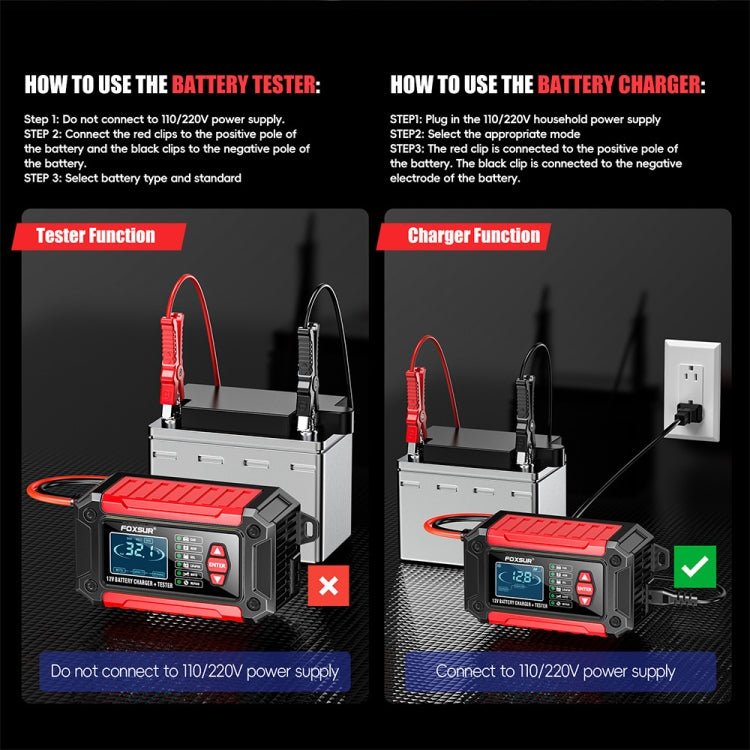 FOXSUR Cars Motorcycles 12V Lithium Cattery Charger With Battery Detection(EU Plug) - Battery Charger by FOXSUR | Online Shopping South Africa | PMC TechLife | Buy Now Pay Later Mobicred