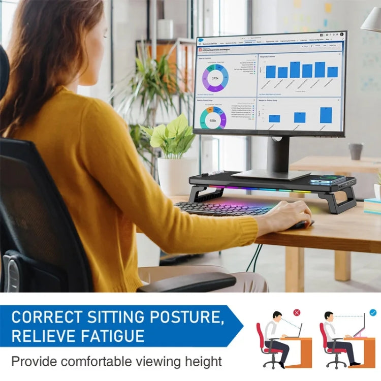 RGB Computer Monitor Stand Riser 3 USB 2.0 +1 Type-C Ports, Spec: Basic Black - Laptop Stand by PMC Jewellery | Online Shopping South Africa | PMC Jewellery | Buy Now Pay Later Mobicred