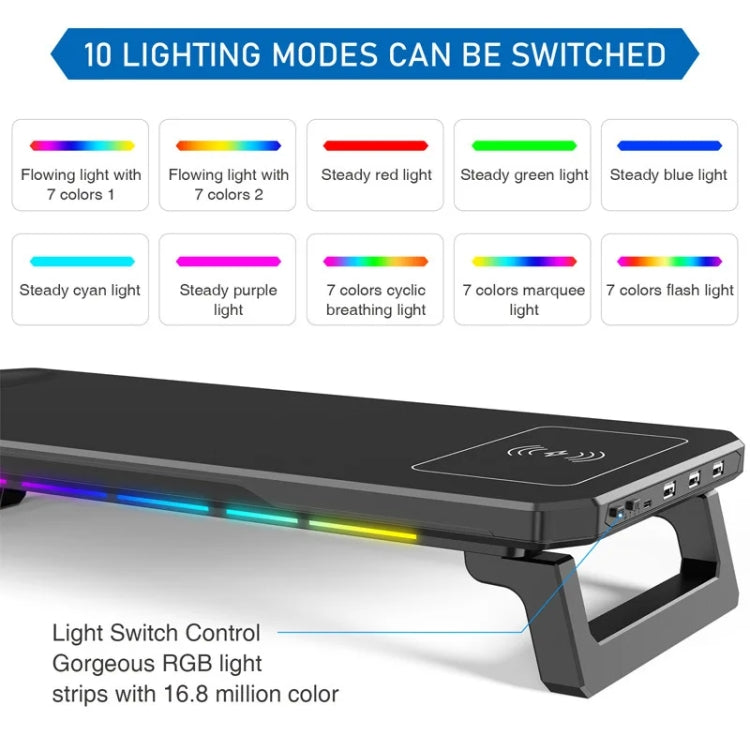 RGB Computer Monitor Stand Riser 3 USB 2.0 +1 Type-C Ports, Spec: Basic Black - Laptop Stand by PMC Jewellery | Online Shopping South Africa | PMC Jewellery | Buy Now Pay Later Mobicred