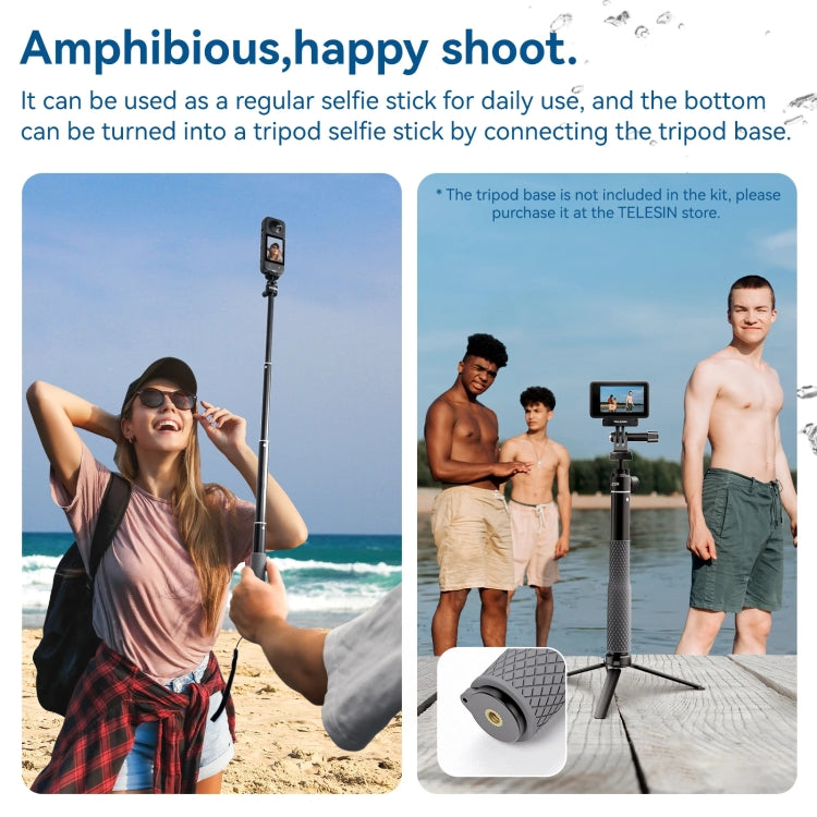 TELESIN WSS-001 65.4cm Aluminum Alloy Waterproof Ball Head Selfie Stick Diving Shooting Sports Camera Extension Stick - Extendable Pole by TELESIN | Online Shopping South Africa | PMC TechLife | Buy Now Pay Later Mobicred