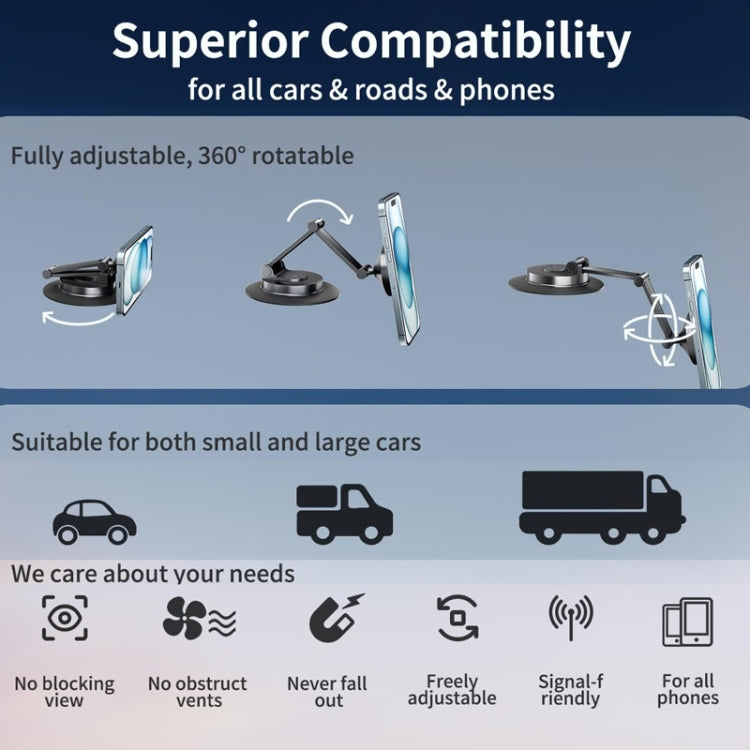 360 Rotating Car Magnetic Cell Phone Holder Magsafe Metal Car Folding Navigation Stand(Black) - Universal Car Holders by PMC TechLife | Online Shopping South Africa | PMC TechLife | Buy Now Pay Later Mobicred