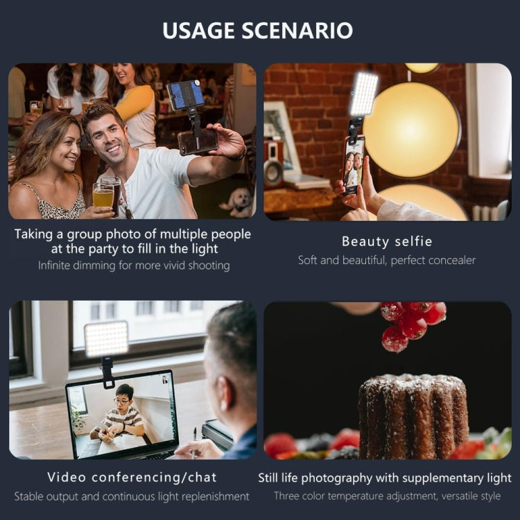 60 LEDs Rechargeable Clip Fill Light With Front & Back Clip Adjusted 3 Light Modes For Phone, Spec: A Type Blue - Selfie Light by PMC TechLife | Online Shopping South Africa | PMC TechLife | Buy Now Pay Later Mobicred