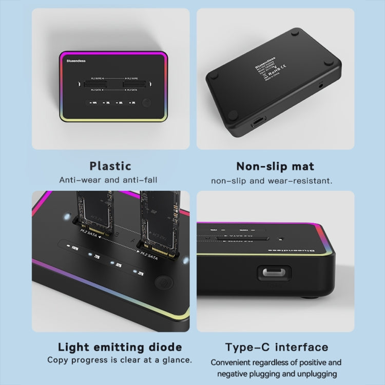 Dual NVME or Dual SATA Blueendless M.2 Dual-Slot Hard Drive Base Solid State Hard Drive Box, US Plug - HDD Enclosure by PMC Jewellery | Online Shopping South Africa | PMC Jewellery | Buy Now Pay Later Mobicred