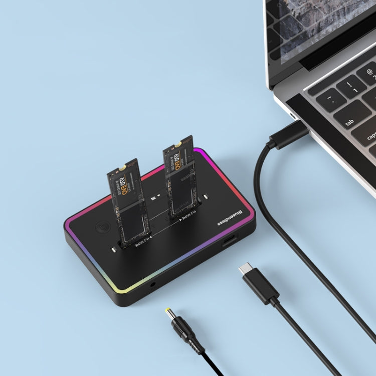RGB Dual NVME or Dual SATA Blueendless M.2 Dual-Slot Hard Drive Base Solid State Hard Drive Box, US Plug - HDD Enclosure by PMC Jewellery | Online Shopping South Africa | PMC Jewellery | Buy Now Pay Later Mobicred