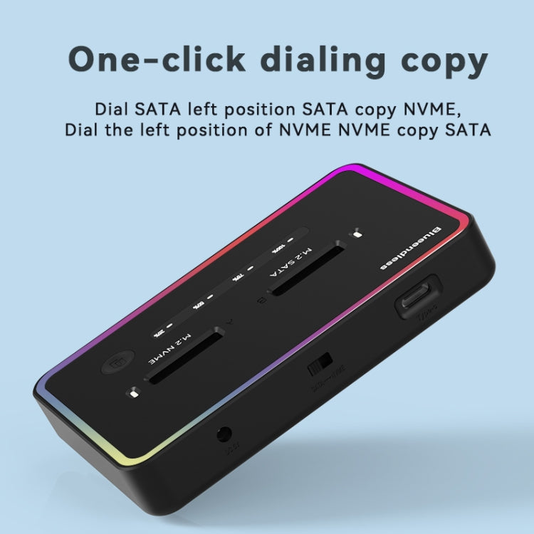 RGB Dual NVME or Dual SATA Blueendless M.2 Dual-Slot Hard Drive Base Solid State Hard Drive Box, US Plug - HDD Enclosure by PMC Jewellery | Online Shopping South Africa | PMC Jewellery | Buy Now Pay Later Mobicred