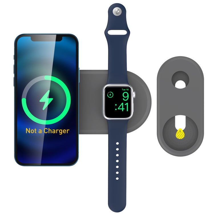 For Apple Watch / iPhone AhaStyle PT135 2 In 1 Silicone Wireless Charging Base(Grey) - Charger / Holder by AhaStyle | Online Shopping South Africa | PMC TechLife | Buy Now Pay Later Mobicred
