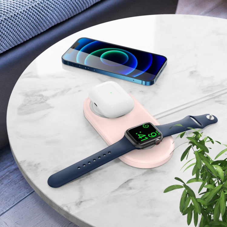 For Apple Watch / iPhone AhaStyle PT135 2 In 1 Silicone Wireless Charging Base(Pink) - Charger / Holder by AhaStyle | Online Shopping South Africa | PMC TechLife | Buy Now Pay Later Mobicred