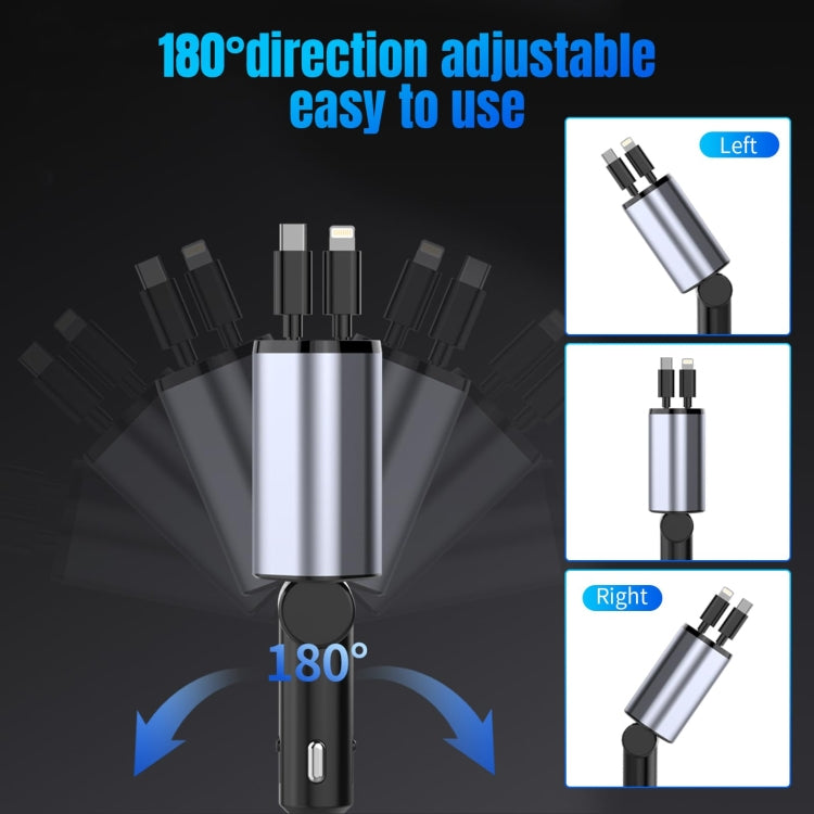 4-In-1 120W Multifunctional USB Retractable Dual-Line Digital Display Car Fast Charger(8 Pin + Type-C) - free shipping - PMC TechLife - Order now!