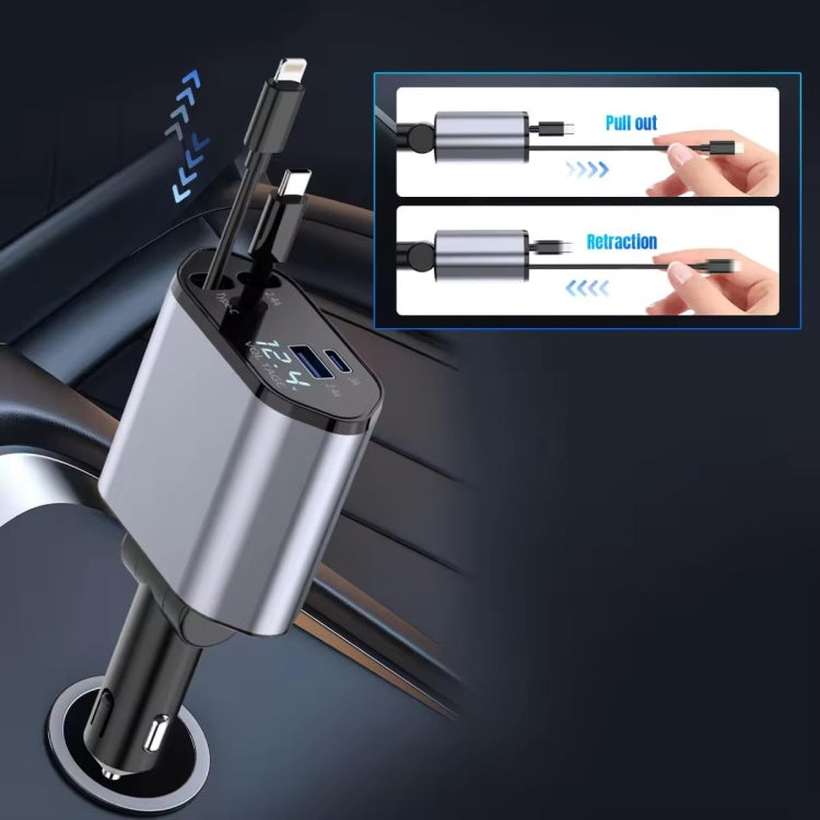 4-In-1 120W Multifunctional USB Retractable Dual-Line Digital Display Car Fast Charger(8 Pin + Type-C) - free shipping - PMC TechLife - Order now!