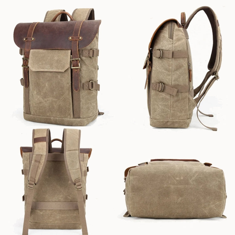 Vintage Camera Bag Waterproof  Canvas Backpack with Laptop Compartment Tripod Holder(Khaki) - Backpack by PMC TechLife | Online Shopping South Africa | PMC TechLife | Buy Now Pay Later Mobicred