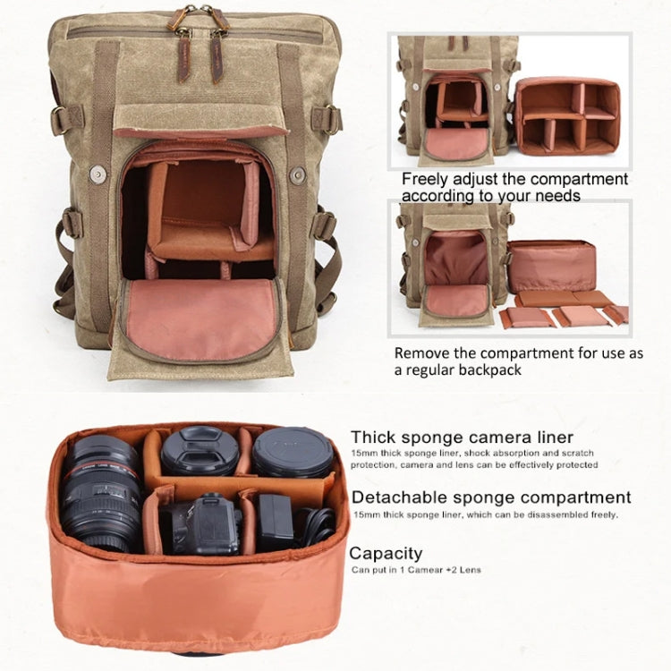Vintage Camera Bag Waterproof  Canvas Backpack with Laptop Compartment Tripod Holder(Army Green) - Backpack by PMC TechLife | Online Shopping South Africa | PMC TechLife | Buy Now Pay Later Mobicred
