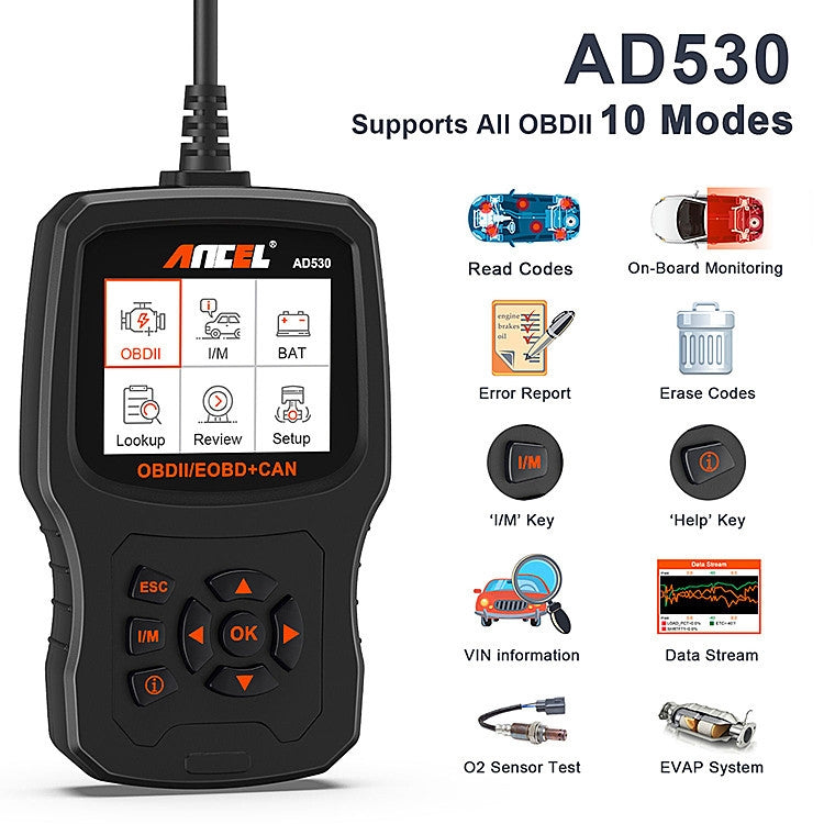 ANCEL AD530 2.8-Inch Screen OBD2 Car Engine Tester Car Battery Test Tool - free shipping - PMC TechLife - Order now!