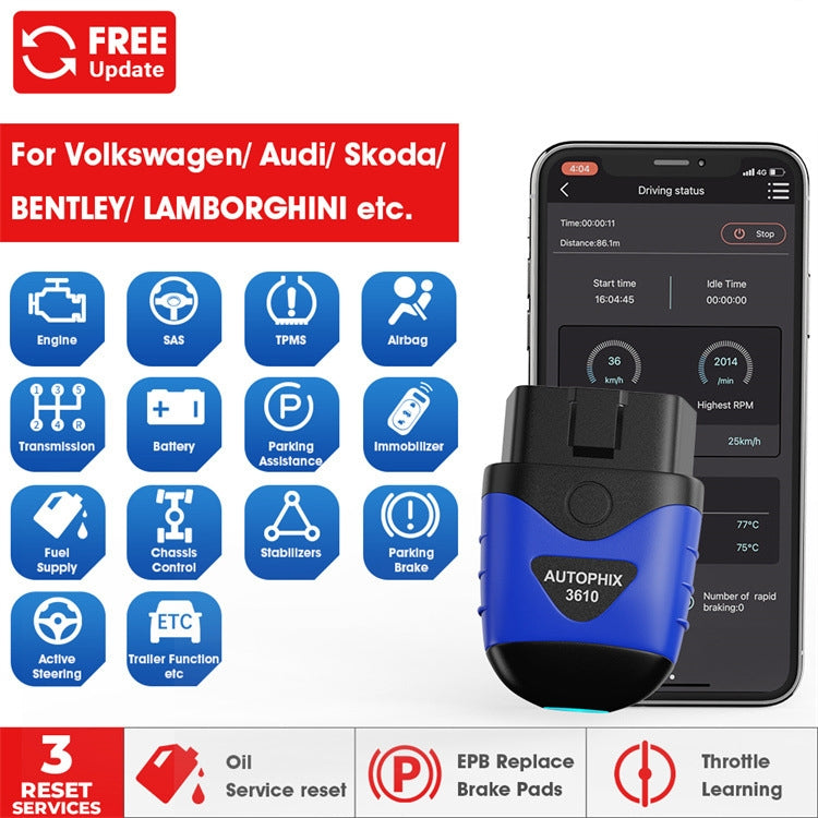 AUTOPHIX 3610 Bluetooth Car Full System Diagnostic Scanner For VW / AUDI / SKODA / SEAT - free shipping - PMC TechLife - Order now!