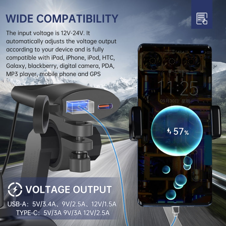 Motorcycle PD+USB Fast Charging Mobile Phone Charger Rearview Mirror Extension Bracket - Battery Charger by PMC TechLife | Online Shopping South Africa | PMC TechLife | Buy Now Pay Later Mobicred