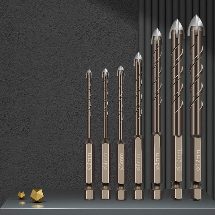 8mm Hexagonal Shank Spiral Flute Cross Alloy Drill Bits Glass Tile Four Edge Drivers - Drill & Drill Bits by PMC TechLife | Online Shopping South Africa | PMC TechLife | Buy Now Pay Later Mobicred