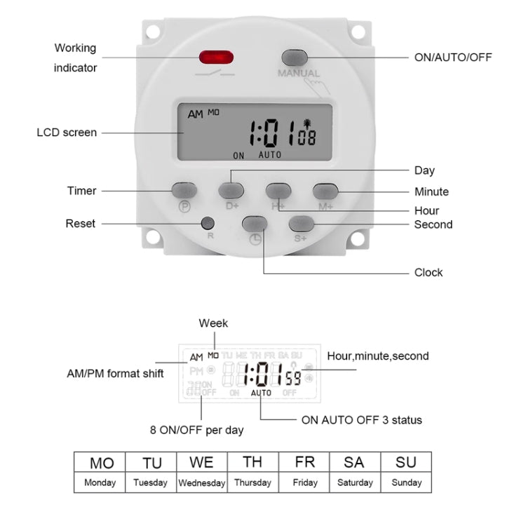 SINOTIMER CN101S-3 24V 1 Second Interval Digital LCD Timer Switch 7 Days Weekly Programmable Time Relay - Switch by SINOTIMER | Online Shopping South Africa | PMC TechLife | Buy Now Pay Later Mobicred