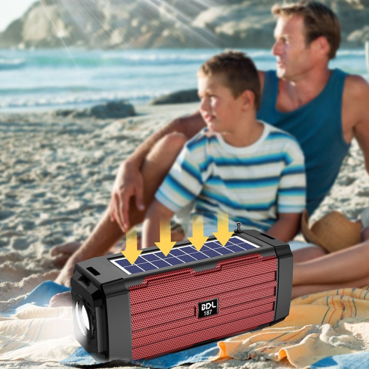 BDL-187 LED Light Solar Wireless Bluetooth Speaker Portable Outdoor Camping FM Radio(Red) - Radio Player by PMC TechLife | Online Shopping South Africa | PMC TechLife | Buy Now Pay Later Mobicred