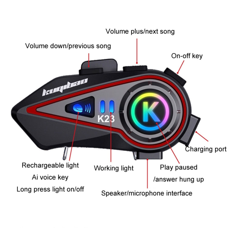 KUQIBAO Motorcycle Helmet Long-Lasting Bluetooth-compatible Headset With Light(Soft Microphone) - Car Walkie Talkie by KUQIBAO | Online Shopping South Africa | PMC TechLife | Buy Now Pay Later Mobicred