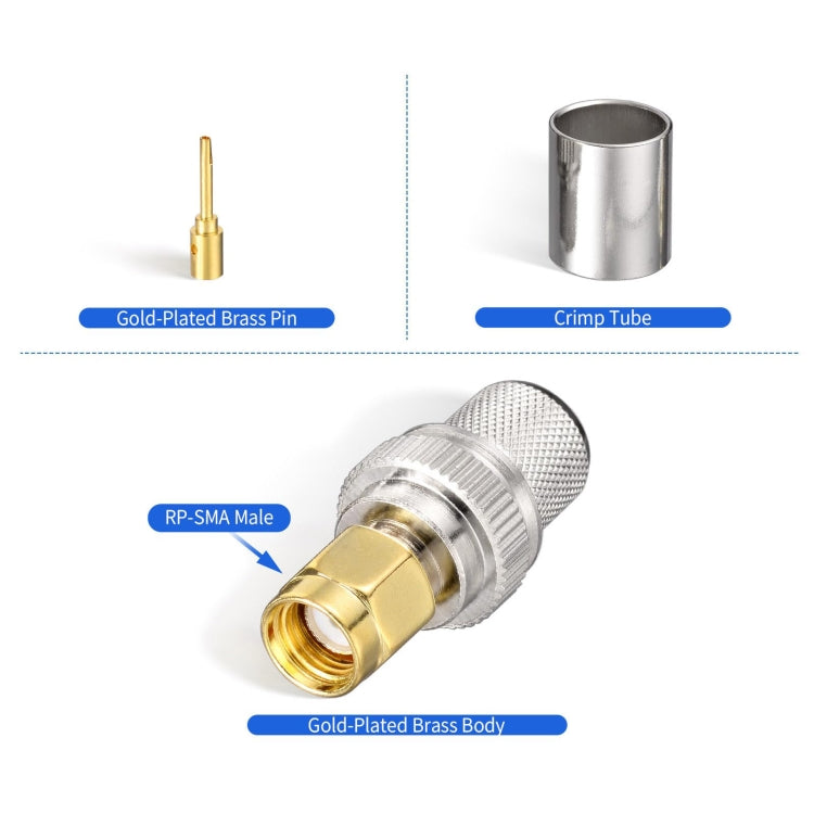 10pcs /Pack RP-SMA Male Crimp Solder Connector For LMR-400 / Belden-9913 / RG8 / RG213 Coaxial Cable - Connectors by PMC Jewellery | Online Shopping South Africa | PMC Jewellery | Buy Now Pay Later Mobicred