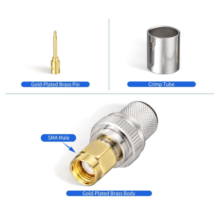 10pcs /Pack SMA Male Crimp Connector Kit For LMR-400 / RG8 / RG213 / Belden-9913 SMA Extension Cable - Connectors by PMC Jewellery | Online Shopping South Africa | PMC Jewellery | Buy Now Pay Later Mobicred