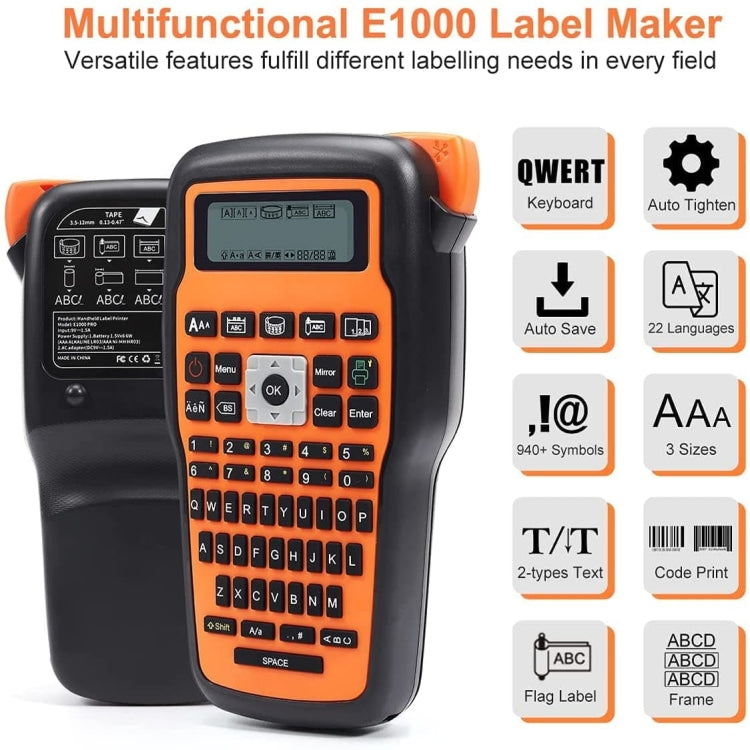 Phomemo E1000 Handheld Industrial Label Maker Thermal Transfer Printer with Keyboard, US Plug(Orange) - Receipt Printers by Phomemo | Online Shopping South Africa | PMC TechLife | Buy Now Pay Later Mobicred