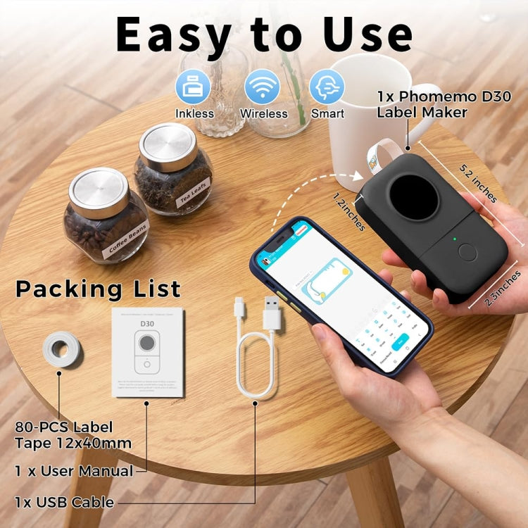 Phomemo D30 Thermal Label Printer Portable Bluetooth Mini Label Maker Machine With 5 Rolls Paper White - Receipt Printers by Phomemo | Online Shopping South Africa | PMC TechLife | Buy Now Pay Later Mobicred