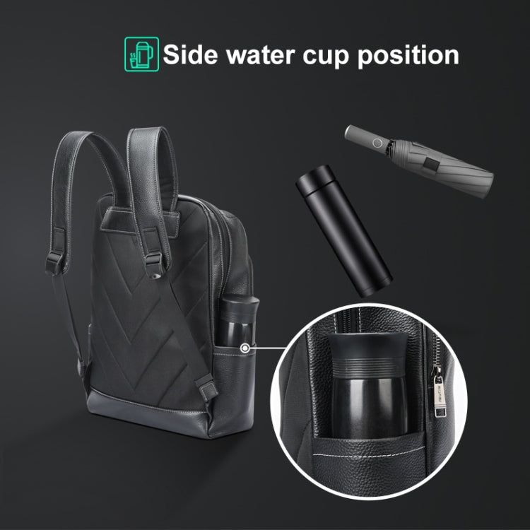 Bopai 61-121671A Top-Layer Cowhide Large-Capacity Casual Business Laptop Backpack(Black) - free shipping - PMC Jewellery - Order now!