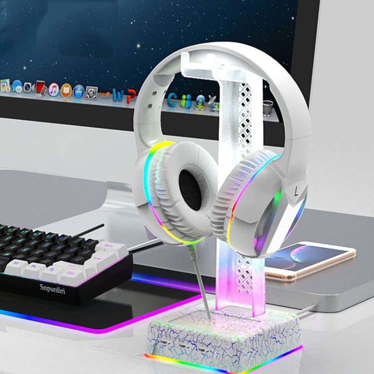 Z3 Cracked With 3USB Expansion Port Headphone Stand RGB Ambient Light Headphone Display Holder(White) - Headset Stand by PMC Jewellery | Online Shopping South Africa | PMC Jewellery | Buy Now Pay Later Mobicred