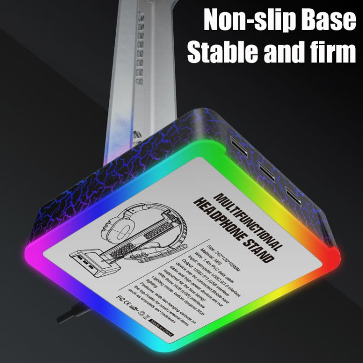 Z3 Cracked With 3USB Expansion Port Headphone Stand RGB Ambient Light Headphone Display Holder(White) - Headset Stand by PMC Jewellery | Online Shopping South Africa | PMC Jewellery | Buy Now Pay Later Mobicred