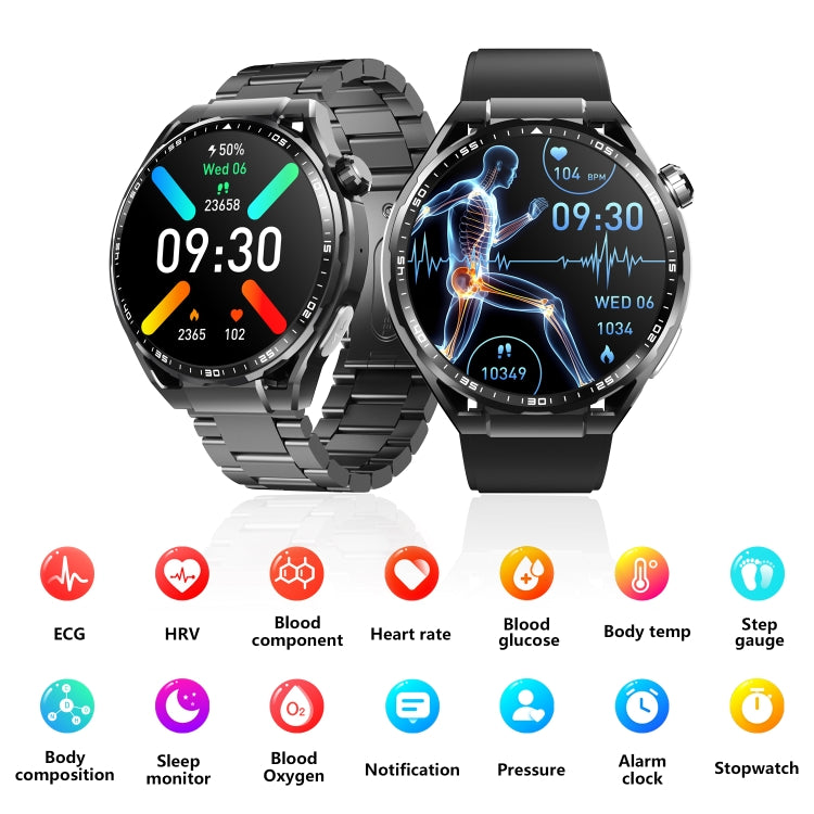 F200 Smart Health Watch ECG Electrocardiogram Blood Sugar Monitoring 1.55 Inch Round Screen, Color: Black Brown Leather - Smart Watches by PMC TechLife | Online Shopping South Africa | PMC TechLife | Buy Now Pay Later Mobicred