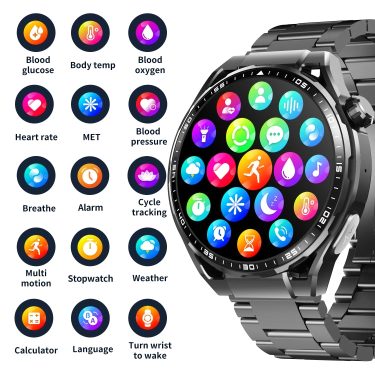 F200 Smart Health Watch ECG Electrocardiogram Blood Sugar Monitoring 1.55 Inch Round Screen, Color: Black 3-Beads Steel - Smart Watches by PMC TechLife | Online Shopping South Africa | PMC TechLife | Buy Now Pay Later Mobicred